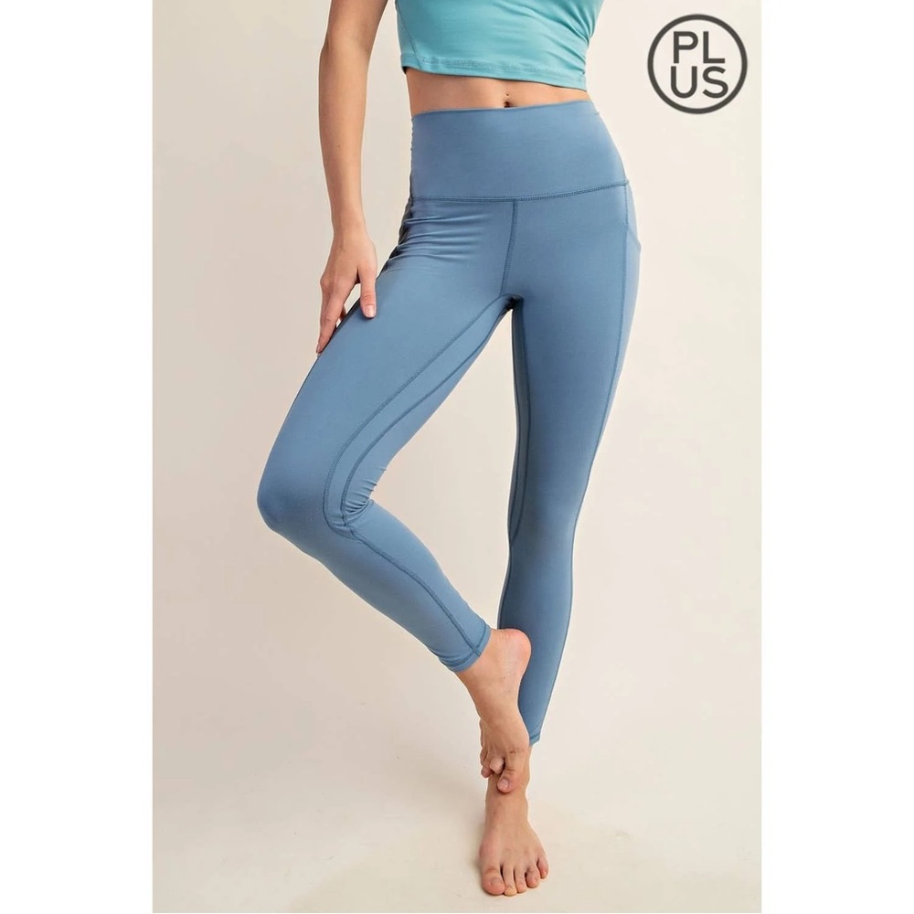 PLUS SIZE BUTTER YOGA PANTS WITH SIDE POCKETS, powder blue